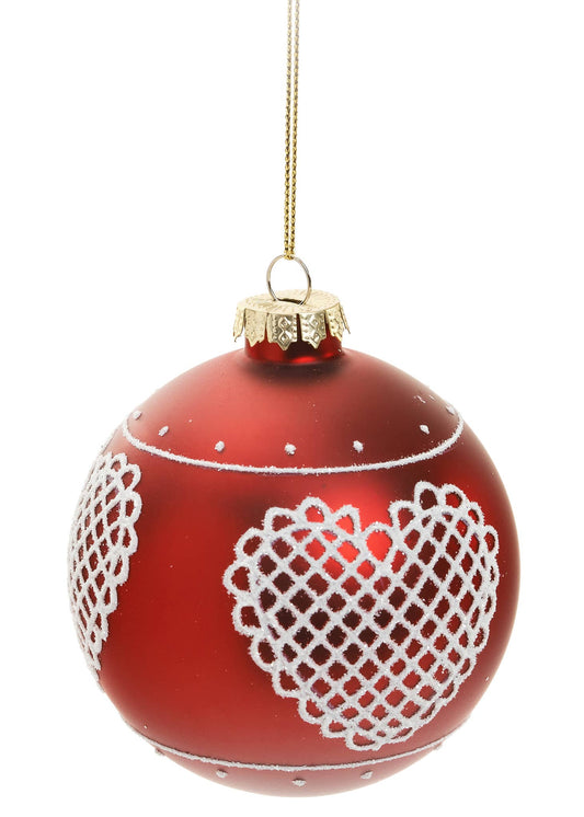 Glass Heart Doily Ornament (Red)