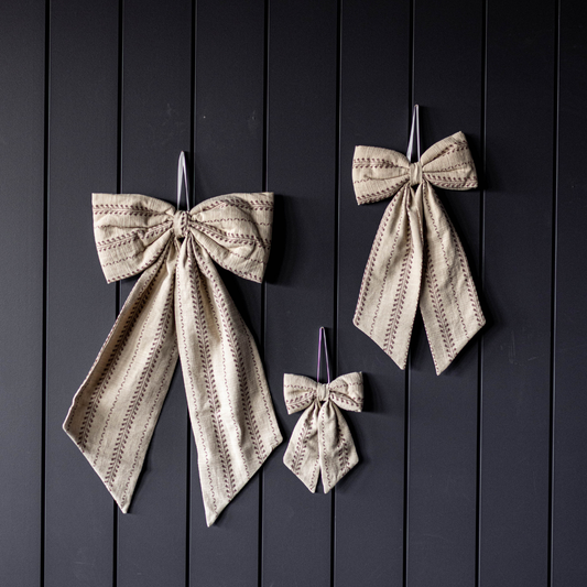 Folk Stripe Fabric Bow (Beige)