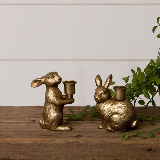 Antique Gold Bunny Taper Candle Holders