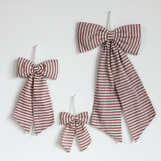 Striped Fabric Bow (Cranberry Red)
