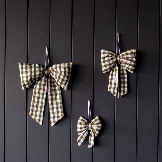 Gingham Fabric Bow (Olive Green)