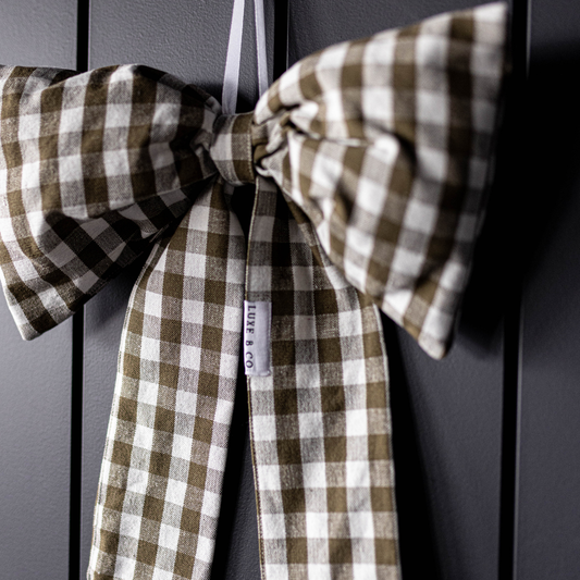 Gingham Fabric Bow (Olive Green)