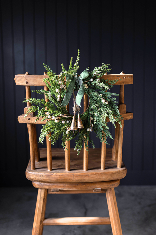 White Plum Berry Norfolk Cypress Wreath (14")