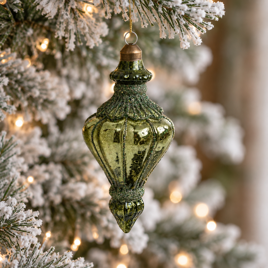 Glass Finial Ornament (Olive Green)