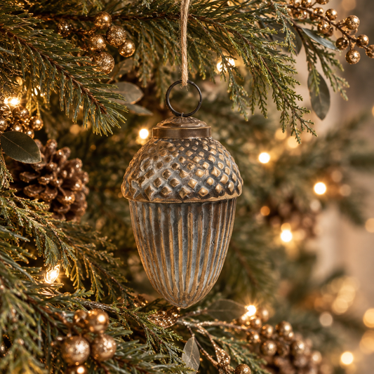 Glass Acorn Ornament (Milky Saffron)