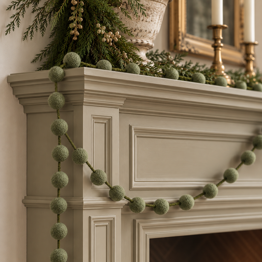 5ft Long Evergreen Felt Ball Garland