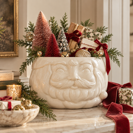 Stoneware Santa Head Shaped Bottle Cooler/Container, White