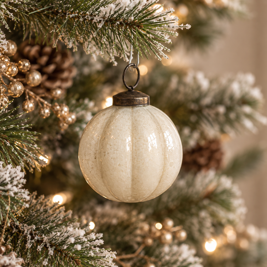 Glass Ribbed Ornament (Ivory)