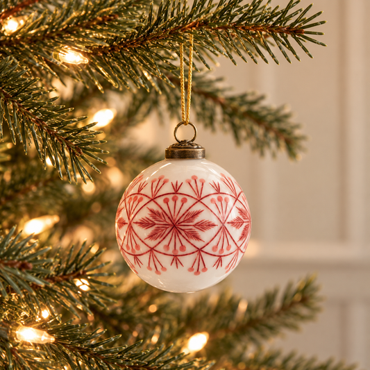 Hand-Blown Etched Glass Ball Ornament-Small