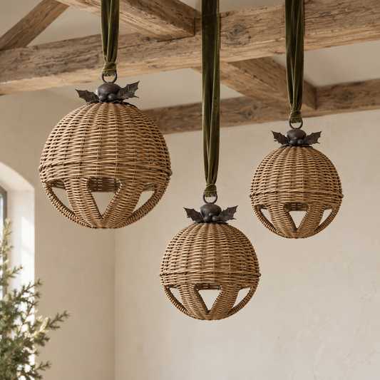 Oversized Hand-Woven Rattan Bell with Metal Leaves- 3 SIZES