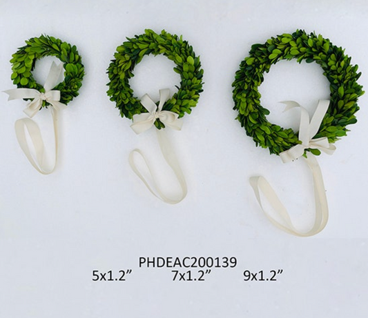 Boxwood Wreath Set with Ribbon (Set of 3)