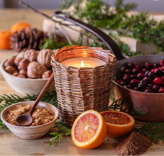 Simmering Cranberry Rattan Candle