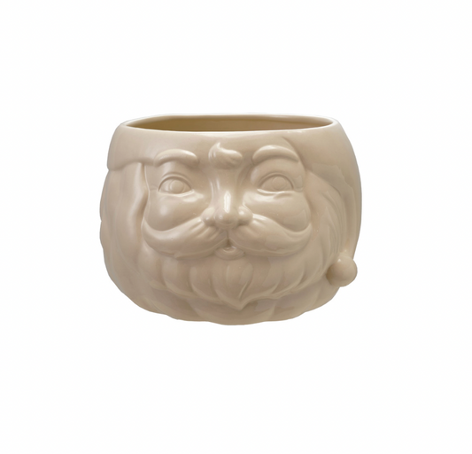 Stoneware Santa Head Shaped Bottle Cooler/Container, White