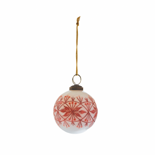 Hand-Blown Etched Glass Ball Ornament-Small
