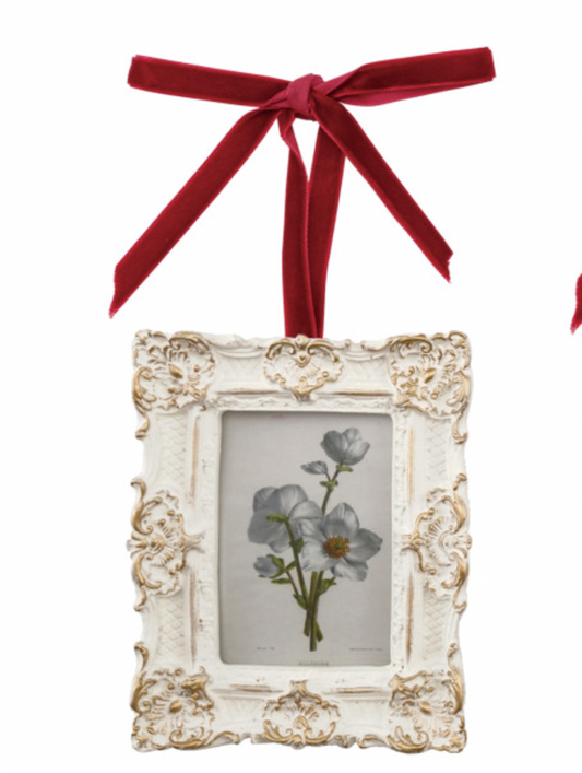 Delicate Resin Photo Frame Ornament with Velvet Ribbon