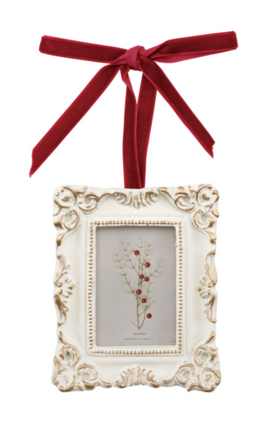 Vintage Resin Photo Frame Ornament with Velvet Ribbon