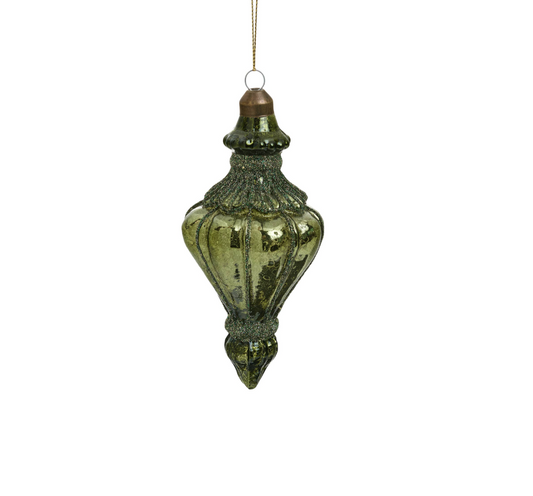 Glass Finial Ornament (Olive Green)