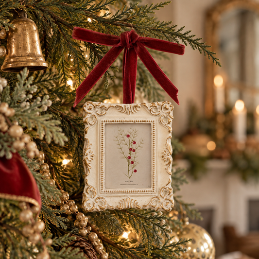 Vintage Resin Photo Frame Ornament with Velvet Ribbon