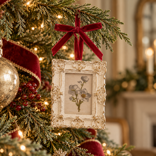 Delicate Resin Photo Frame Ornament with Velvet Ribbon