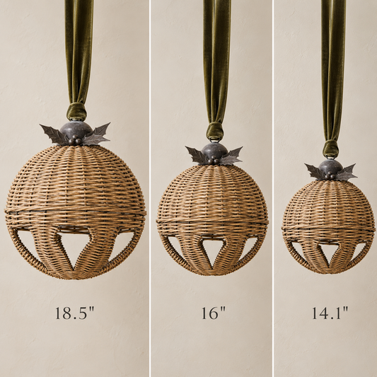 Oversized Hand-Woven Rattan Bell with Metal Leaves- 3 SIZES