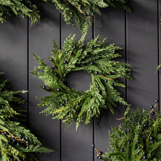 Navy Plum Berry Norfolk Cypress Wreath (14")