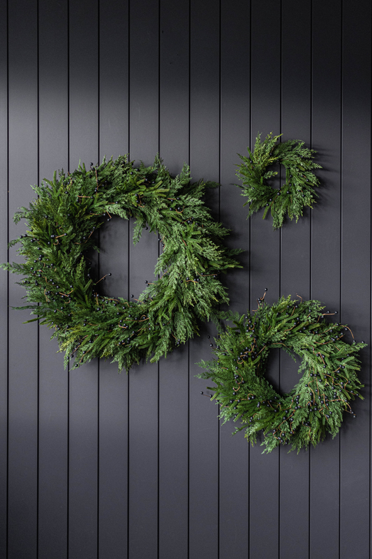 Navy Plum Berry Norfolk Cypress Wreath (14")